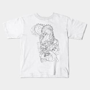 Pencil hand-drawn dragon and koi design Kids T-Shirt